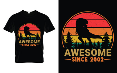 Awesome Since 2002 Birthday Boys Girls Dinosaur T Rex Retro Vintage Happy Birthday T-Shirt