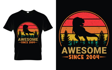 Awesome Since 2004 Birthday Boys Girls Dinosaur T Rex Retro Vintage Happy Birthday T-Shirt