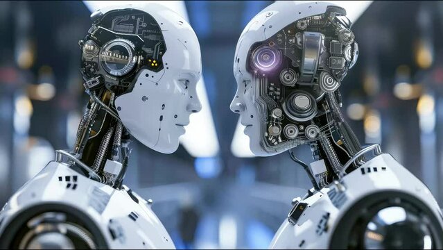 Neue Technologie. Roboter mit k&uuml;nstlicher Intelligenz die gemeinsam arbeiten.