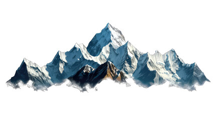 mountain peaks with snow-capped summits isolate on transparent background, png file