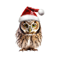 owl wearing Christmas Santa hat isolate on transparent background, png file
