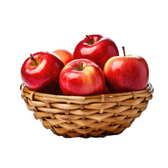 red Apples in a basket isolate on transparent background, png file