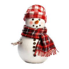Snowman with red hat and scarf isolate on transparent background, png file