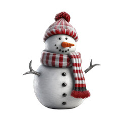 Snowman with red hat and scarf isolate on transparent background, png file