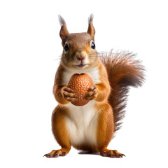 Squirrel holding an acorn isolate on transparent background, png file