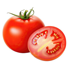 tomato and a slice of tomato isolate on transparent background, png file