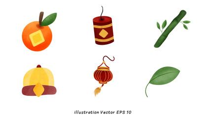 Chinese new year elements set on white background in new year holiday  , illustration Vector EPS 10