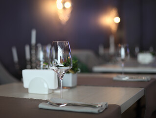Empty glasses set in restaurant