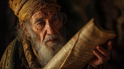 The evangelist. Biblical character. Portrait of an old man with a holy book. - obrazy, fototapety, plakaty