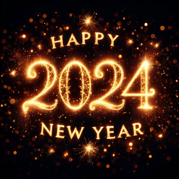 Happy new year, 2024 glittering writter text effect