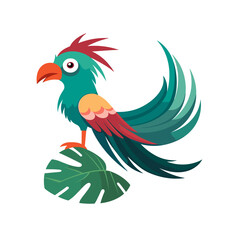 quetzal bird flat vector illustration animal book education