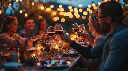 Cheers to Friendship: Friends Enjoying a Lively Party, Savoring Moments of Joy with Hands on Wine Cups
