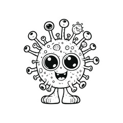 Cute Cartoon of virus coloring book. outline line art. Printable Design. isolated white background