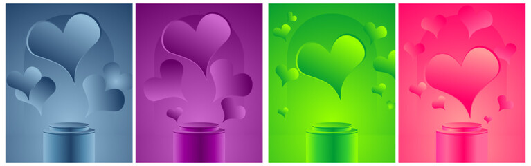Background with podium and Hearts for Products, Vector illustration