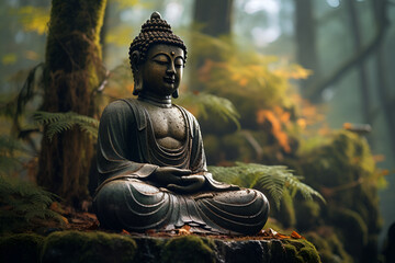 Buddha sitting on a lotus, buddist temple statue