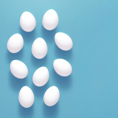 Easter eggs on a colored plain background, close-up. top view with copy space. Generative AI
