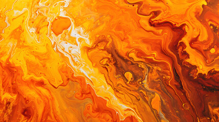 Orange fluid art marbling paint textured background