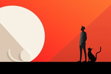 Silhouette of a person and cat in background
