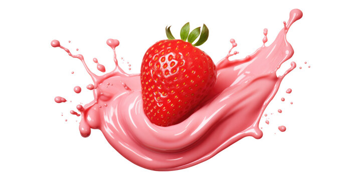 A strawberry yogurt splash isolated on transparent background.