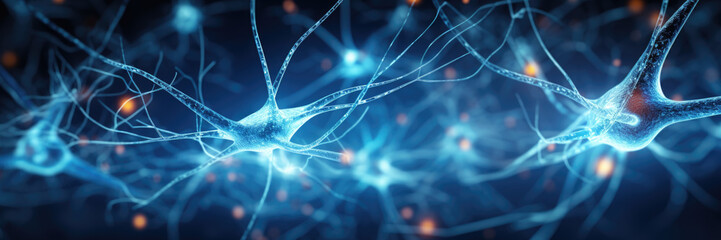 Blue neurons poster with copy space.