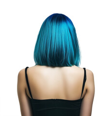Naklejka premium Back view of a woman with short blue hair isolated on a transparent background