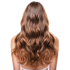 Fototapeta premium Back view of a woman with long brown hair isolated on a white background