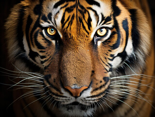A stunning close-up of a tiger's intense and captivating eyes, creating a mesmerizing effect.