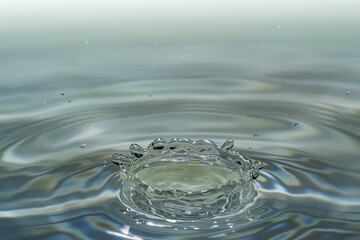 Clear aqua water droplet splashing in concentric circles, capturing refreshing purity.