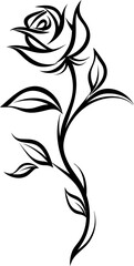 Rose flower tattoo silhouette in black color. Vector template design.