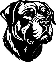 Rottweiler dog silhouette in black color. Vector template for laser cutting wall art.