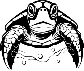 Sea turtle silhouette icon in black color. Vector template for laser cutting wall art.