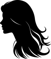 Long hair woman portrait silhouette icon in black color. Vector template design.
