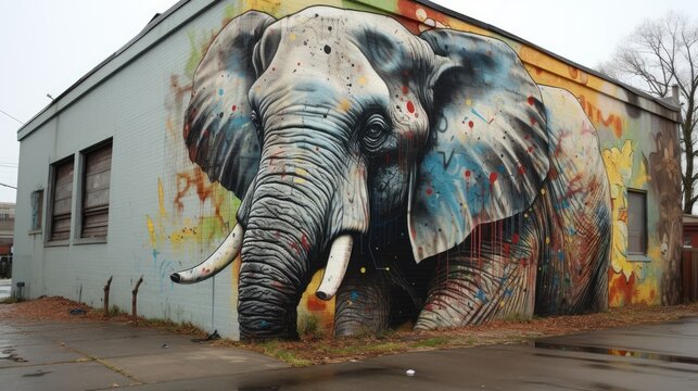 A elephant graffiti art street art on the wall