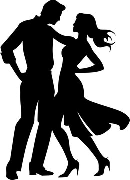 Dancing couple silhouette in black color. Vector template for laser cutting wall art.