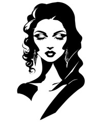 Hermosa silueta de rostro de mujer con cabello ondulado, peinado elegante, rostro femenino, estilo vintage. Cara de mujer andaluza, mujer española