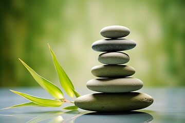 Obraz premium perfectly balanced stacked stones set against a light green background