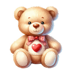 Watercolor romantic teddy bear. Valentine's Day element. Watercolor valentine's illustration.