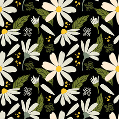 Daisy, Chamomile Seamless Floral Pattern. Suitable for Accessories, Home D&eacute;cor, Stationary, Textile & Fabric, Wallpaper, Website or any other Printing Purposes. Vector Illustration.