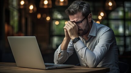 A man is feeling stressed as he works on his laptop