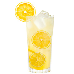 a glass of lemonade with lemon for a summer drink concept on a transparent background - obrazy, fototapety, plakaty