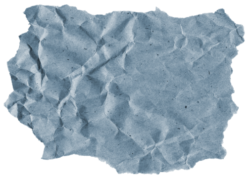 Gray blue piece of wrapping paper isolated on background. Abstract crumpled paper texture with space for text.