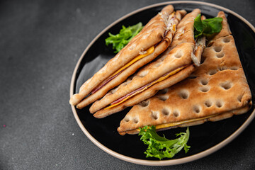 sandwich ham cheese pork beef meat plate snack fresh eating cooking appetizer meal food snack on the table copy space