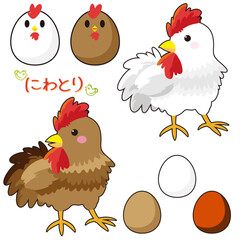 牧場や農場にいる可愛い鶏の素材イラスト