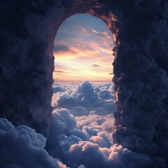 a view of clouds from a cave - obrazy, fototapety, plakaty