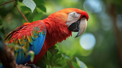 Fototapeta premium Vibrant macaw perched on a branch.
