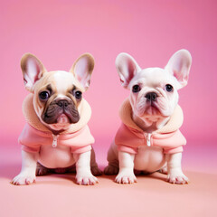 portrait of small white dogs with pink jumper ai generated