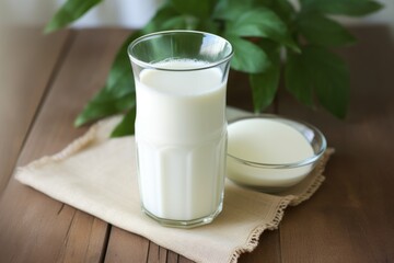 Obraz na płótnie Canvas milk glass on rustic background, fresh milk
