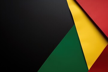 Red, yellow and green abstract color paper on black background. Black History Month Flat lay. Copy space