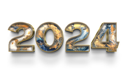 2024 3D Gold Text Effect Style, Happy New Year 2024 PNG