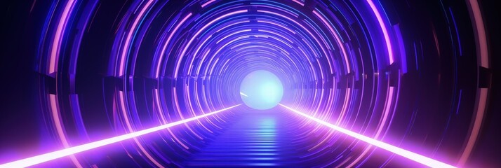 3d render of circle neon tunnel. Abstract backdrop from round arcade. Computer generated a virtual glowing road